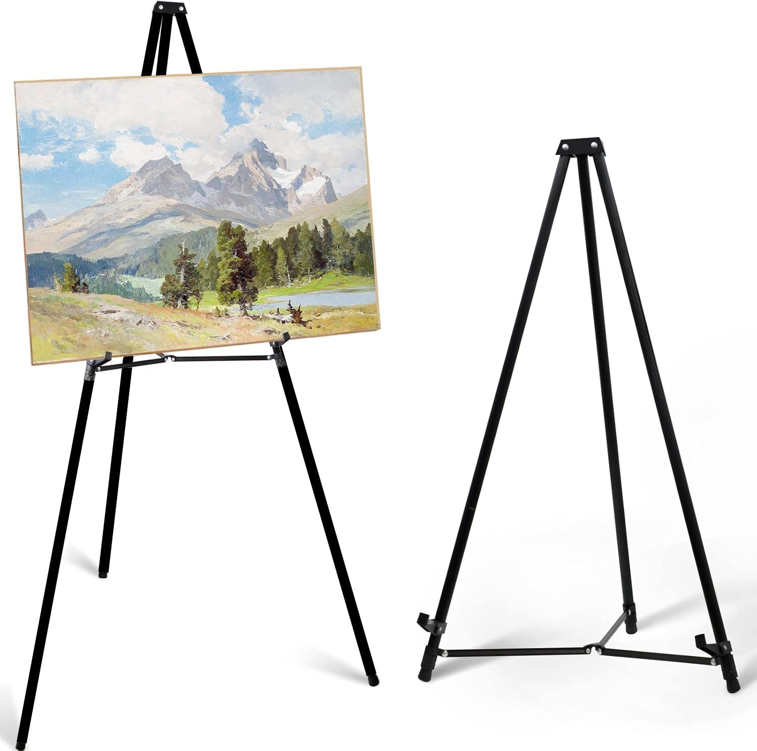PUJIANG 63 Aluminum Easel Stand for Sign, Large Collapsible Easels for Display Posters/Whiteboard, Adjustable Height Artist Easel for Painting- Floor/Tabletop, Holds 25 lbs,1pcs